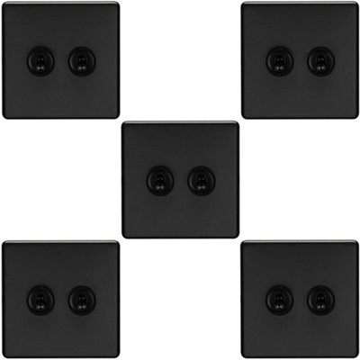 5 PACK 2 Gang Double Retro Toggle Light Switch SCREWLESS MATT BLACK 10A 2 Way