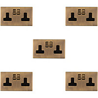 5 PACK 2 Gang DP 13A Switched UK Plug Socket SCREWLESS ANTIQUE BRASS Wall Power