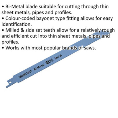 5 PACK 230mm Bi-Metal Reciprocating Saw Blade - 18 TPI - Milled Side Set Teeth