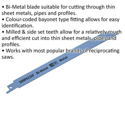 5 PACK 230mm Bi-Metal Reciprocating Saw Blade - 24 TPI - Milled Side Set Teeth