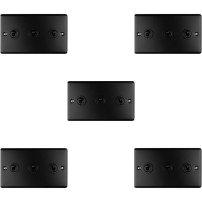 5 PACK 3 Gang Triple Retro Toggle Light Switch MATT BLACK 10A 2 Way Plate