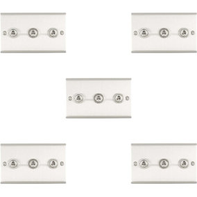 5 PACK 3 Gang Triple Retro Toggle Light Switch SATIN STEEL 10A 2 Way Wall Plate
