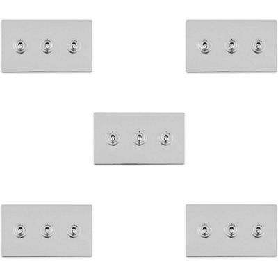 5 PACK 3 Gang Triple Retro Toggle Light Switch SCREWLESS CHROME 10A 2 ...