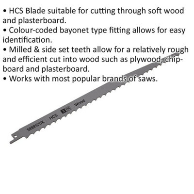 5 PACK 300mm HCS Reciprocating Saw Blade - 3 TPI - Milled Side Set Teeth
