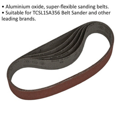 5 PACK - 30mm x 540mm Sanding Belts - 80 Grit Aluminium Oxide Cloth Backed Loop