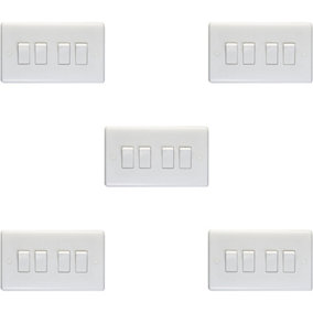 5 PACK 4 Gang Quad 10A Light Switch 2 Way - WHITE PLASTIC Wall Plate Rocker