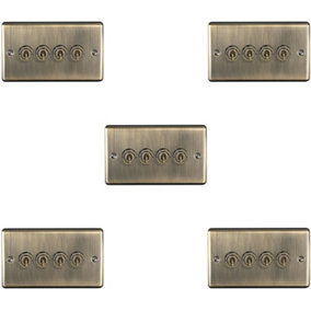 5 PACK 4 Gang Quad Retro Toggle Light Switch ANTIQUE BRASS 10A 2 Way Plate