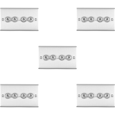 5 PACK 4 Gang Quad Retro Toggle Light Switch SATIN STEEL 10A 2 Way Wall Plate