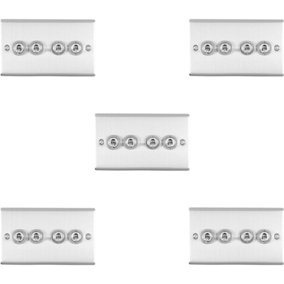 5 PACK 4 Gang Quad Retro Toggle Light Switch SATIN STEEL 10A 2 Way Wall Plate