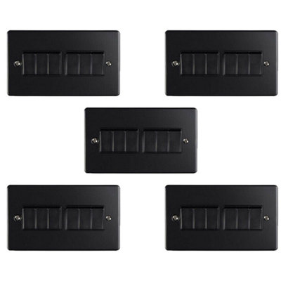 5 PACK 6 Gang Metal Multi Light Switch MATT BLACK 2 Way 10A Black Trim