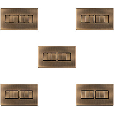 5 PACK 6 Gang Multi Light Switch SCREWLESS ANTIQUE BRASS 2 Way 10A Slim Rocker
