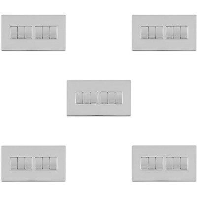 5 PACK 6 Gang Multi Light Switch SCREWLESS POLISHED CHROME 2 Way 10A Rocker