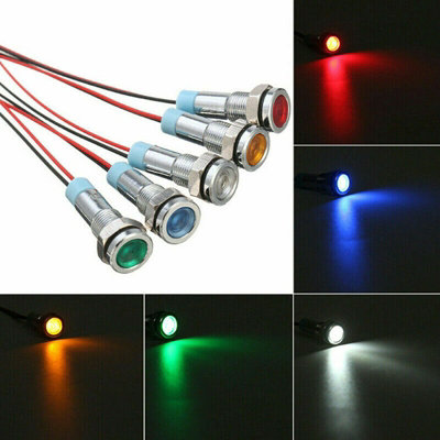 2-Pack 12mm LED Indicator Lights - 110V Waterproof Metal Signal Lamps With Blue Lens