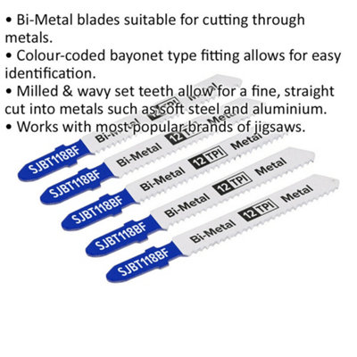 5 PACK - 75mm METAL Jigsaw Blade Set - 12 TPI Milled & Wavy Teeth Precision Cut