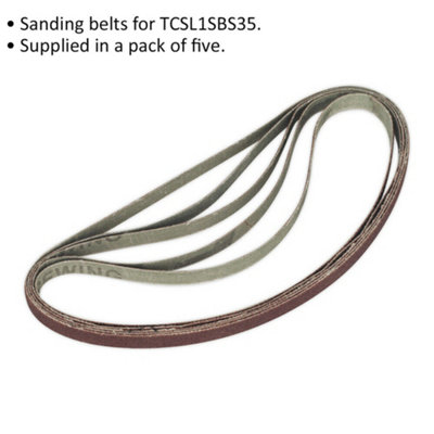 5 PACK - 8mm x 456mm Sanding Belts - 120 Grit Aluminium Oxide Slim Detail Loop