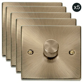 5 PACK - Antique Brass 1 Gang 2 Way LED 100W Trailing Edge Dimmer Light Switch - SE Home