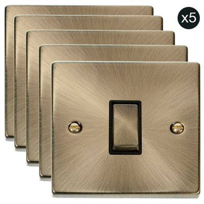 5 PACK - Antique Brass 10A 1 Gang 2 Way Ingot Light Switch - Black Trim - SE Home