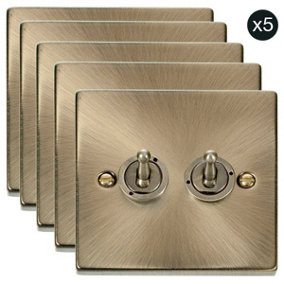 5 PACK - Antique Brass 2 Gang 2 Way 10AX Toggle Light Switch - SE Home