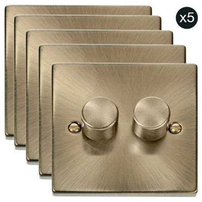 5 PACK - Antique Brass 2 Gang 2 Way LED 100W Trailing Edge Dimmer Light Switch - SE Home