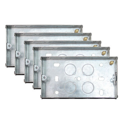 5 Pack Arlec 25mm Deep Double Metal Back Box for 2 Gang Electrical Installations Galvanised Steel