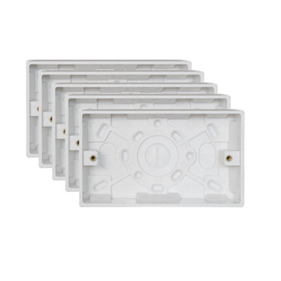 5 Pack Arlec 25mm Deep White Plastic Double 2 Gang Surface Mounted Pattress Box Wall Outlet Back Box