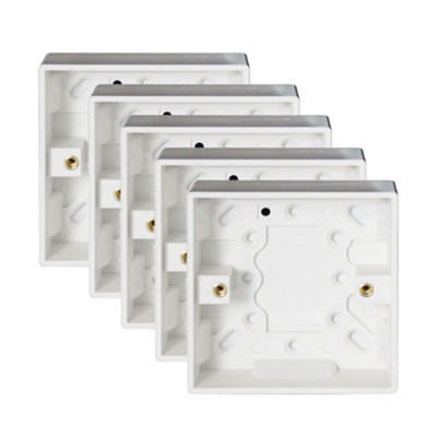 5 Pack Arlec 25mm Deep White Plastic Single 1 Gang Surface Mounted Pattress Box Wall Outlet Back Box