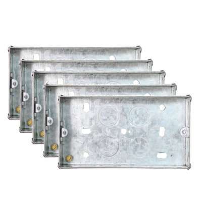 5 Pack Arlec 35mm Deep Double Metal Back Box for 2 Gang Electrical Installations Galvanised Steel