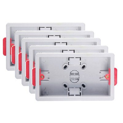 5 Pack Arlec 35mm Deep White Plastic Double 2 Gang Dry Lining Box Adjustable Lugs Plasterboard