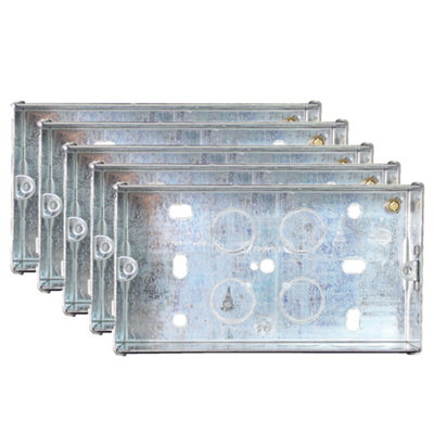 5 Pack Arlec 47mm Deep Double Metal Back Box for 2 Gang Electrical Installations Galvanised Steel