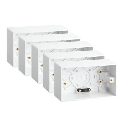 5 Pack Arlec 47mm Deep White Plastic Double 2 Gang Surface Mounted Pattress Box Wall Outlet Back Box