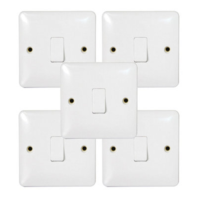 5 Pack Arlec Slim Line 10A 1 Gang 2 Way White Wall Light Switch 10 Amp Screwed with Screw cap covers Slimline Profile