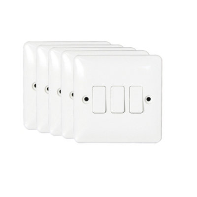 5 Pack Arlec Slim Line 10A 3 Gang 2 Way White Wall Light Switch 10 Amp Screwed Slimline Profile