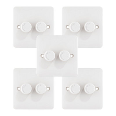 5 Pack Arlec Slim Line 2 Gang 2 Way 2x100W White Universal Dimmer Double Switch Screwed Slimline Profile Dual Twin