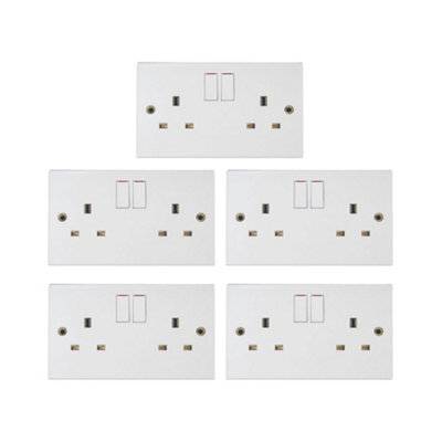 5 Pack Arlec White 13A Double 2 Gang Switched Socket Screwed Square Edge Profile Double Pole DP
