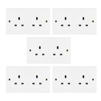 5 Pack Arlec White 13A Double 2 Gang Unswitched Socket Screwed Square Edge Profile