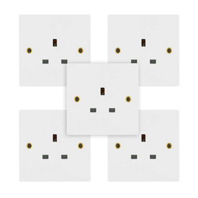 5 Pack Arlec White 13A Single 1 Gang Unswitched Socket Screwed Square Edge Profile Double Pole