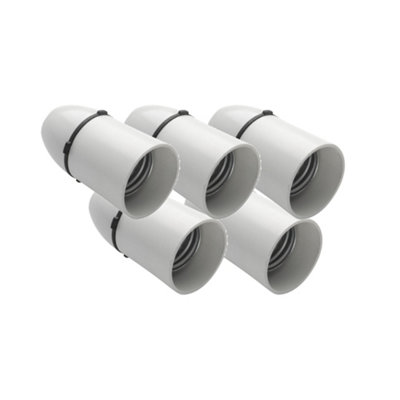 5 Pack Arlec White Cord Grip Pendant Lamp Holder Lampholder Long Skirt E27 for Edison Screw Cap Light Bulb