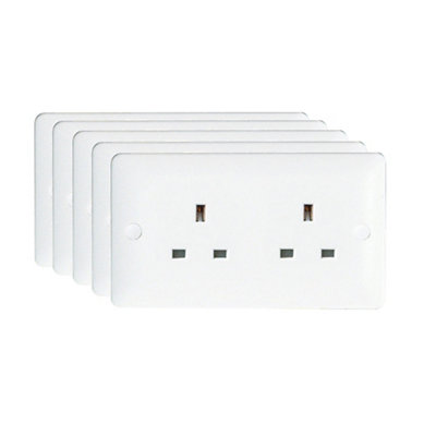 5 Pack Arlec White Slim Line 13A Double 2 Gang Unswitched Socket Screwed Slimline Profile Double Pole DP