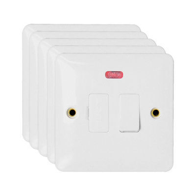 5 Pack Arlec White Slim Line 13A Single 1 Gang Screwed Switched Fused Spur Connection Unit Outlet With Neon Indicator Light