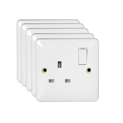 5 Pack Arlec White Slim Line 13A Single 1 Gang Switched Socket Screwed Slimline Profile Single Pole SP