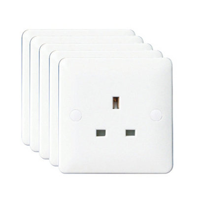 5 Pack Arlec White Slim Line 13A Single 1 Gang Unswitched Socket Screwed Slimline Profile