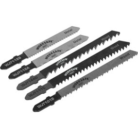 5 PACK - Assorted Jigsaw Blades - 75mm wood & Plastic - 55mm Steel & Sheet Metal