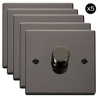 5 PACK - Black Nickel 1 Gang 2 Way LED 100W Trailing Edge Dimmer Light Switch - SE Home