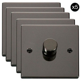 5 PACK - Black Nickel 1 Gang 2 Way LED 100W Trailing Edge Dimmer Light Switch - SE Home