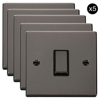 5 PACK - Black Nickel 10A 1 Gang 2 Way Ingot Light Switch - Black Trim - SE Home