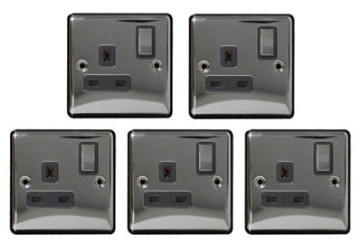 5 Pack Black Nickel 13A 1 Gang Double Pole Switched Plug Sockets ...