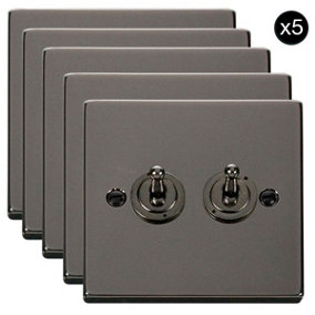 5 PACK - Black Nickel 2 Gang 2 Way 10AX Toggle Light Switch - SE Home
