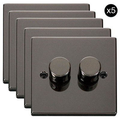 5 PACK - Black Nickel 2 Gang 2 Way LED 100W Trailing Edge Dimmer Light Switch - SE Home