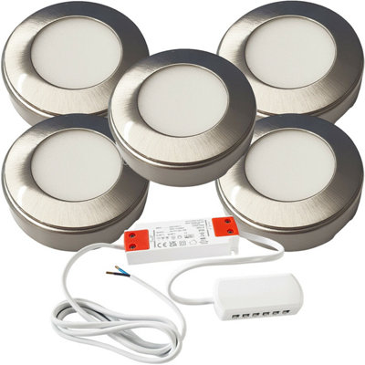 5-Pack Brushed Nickel Round Under Cabinet LED Lights with Driver Kit - Warm White
