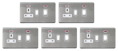 5 Pack Brushed Stainless Steel Screwless 45A Cooker Control Unit 2 Gang ...